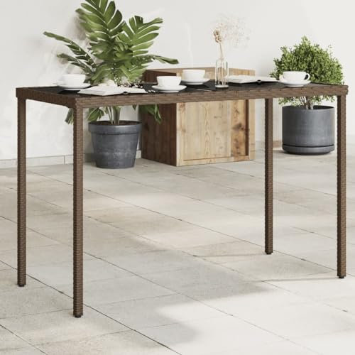Homgoday Mesa de jardín con tapa de cristal, color marrón, 115 x 54 x 74 cm, polirratán Home