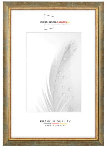 Massiv Holz Bilderrahmen Vintage Retro 75 x 98 cm in Türkis-Gold | inkl. bruchsicherer Anti-Reflex Kunstglasscheibe | Rahmen für Poster | Puzzle | Foto collage DR060