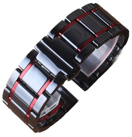 NVYRFS Keramik-Armband Schwarz mit gold-rotem Uhrenarmband 20 mm 21 mm 22 mm 23 mm 24 mm for Damen- und Herrenarmbanduhren mit Schnellverschluss(Black red,22mm)