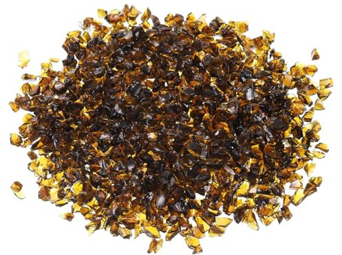 QUARKZMAN 0.66 Livre Roche de Feu, 3-6mm Verre de Foyer Réfléchissant à Lustre Élevé pour Cheminée Table de Foyer Décoration de Jardin à la Maison, Remplissage de Vase, Marron