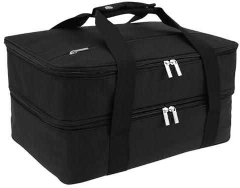 Insulated Double Casserole Carrier Expandable Thermal Tote Bag Casserole Dish Carrier Leakproof Hot/Cold Tote Wide Opening Thermal Food Warmer Bag for Work Travels Beach Day Trip Camping(Black)