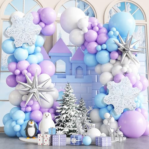 Ghirlanda di palloncini Frozen, 117 pezzi, colore blu, viola, con fiocco di neve, argento, esplosione, stella, palloncini in pellicola per Frozen, decorazione di compleanno, decorazione invernale,