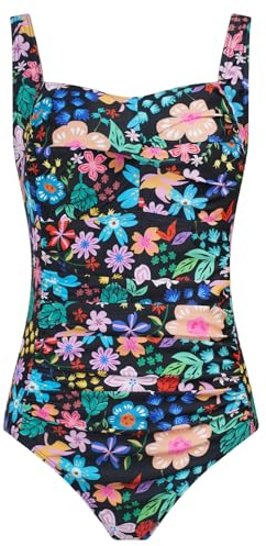 Aidotop Womens One Piece Swimsuit Tummy Control Swimwear with Retro Ruched Monokini Bathing Suits(69Black Blue Flower,M)