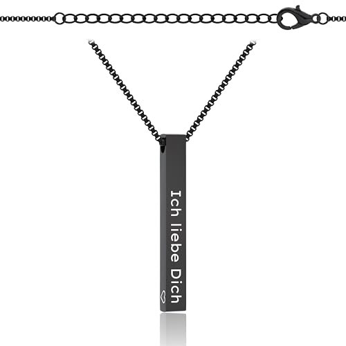 Lumari Gold Personalisierte Halskette mit Gravur - Edelstahl Anhänger, Wunschgravur Namenskette für Damen & Herren - Hypoallergener Schmuck Geschenk, Schwarz