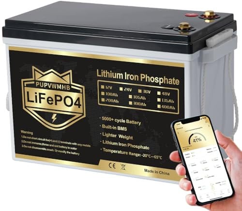 PUPVWMHB 12V 300Ah MINI LiFePO4 Lithium Batterie, Bluetooth Lithium Batterie, 200A BMS, bis zu 15000 Zyklen, Max.3840Wh Energie mit Low Temp Cut off, perfekt für RV, Solar, Trolling Motor
