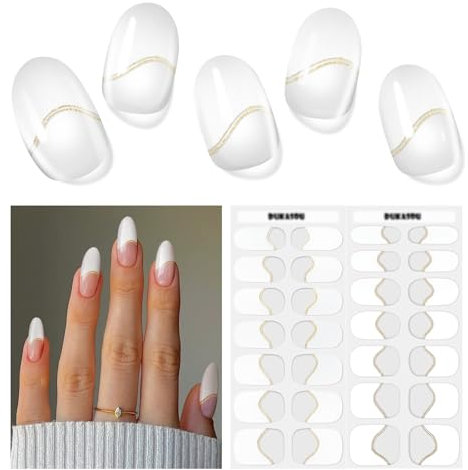 Nagelfolie UV Härtend - 28 Stück Nagelfolie French| UV Gel Nagelfolien Selbstklebend |Gel Nail Stickers DIY für Damen Mädchen,UV Lampe Erforderlich