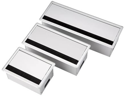 VONCYKI 1 passacavo rettangolare in lega di alluminio color argento, con spazzola nera (120 x 200 mm)