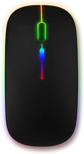 Wireless Slim Silent USB Rechargeable LED Mouse (2.4G USB), 10m Remote Range Noiseless Mini Mouse, Computer Ergonomic Design Cordless Mouses for Laptop Pc Desktop (Black)