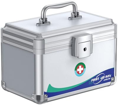 Uniclife Botiquín de primeros auxilios con cerradura de llave y asa Botiquín portátil para medicamentos Botiquín de metal con cerradura Botiquín de seguridad para medicamentos