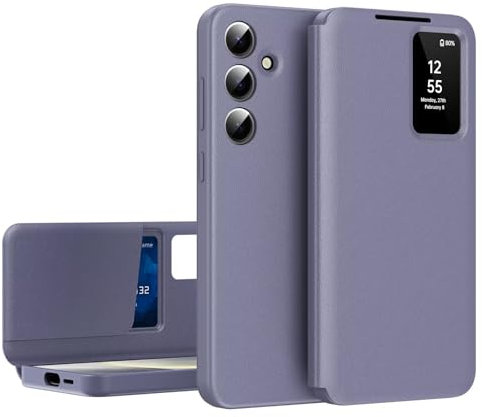 YANJIEER ESONG Handyhülle für Samsung Galaxy S25 Tasche,Leder Flip Folio Schutzhülle Cover, Smartphone Clear View Case,Sichtfenster,Intelligenten Stoßfest Klapphülle mit Kartenfac Lila