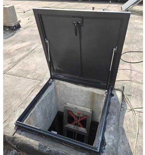 EXCLURA Dach Zugangsluke Dachlukentür für Zuhause, Regendichtes Brett für Kellerlüftungstür, Kellerfensterschachtabdeckungen, Dachboden-Deckendeckel für Gebäude(Grey-Inner,100x100cm-39x39)