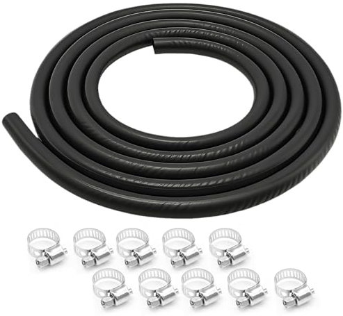 MospdyGear 10mm Fuel Line Hose 9mm (3/8 inch) ID Gas Line Hose, Braided Rubber NBR SAE 30R7 2.4M (8Ft), Replace for Automotives Boat Generators with 10 Clamps