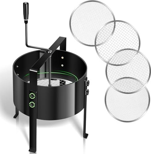 Gifeerory 5-in-1 Gartensieb Erdsieb, Effizientes Handkurbelsieb aus Metall mit 4 Austauschbaren Sieben für Garten Erde Steine Kompost Unkraut Sand