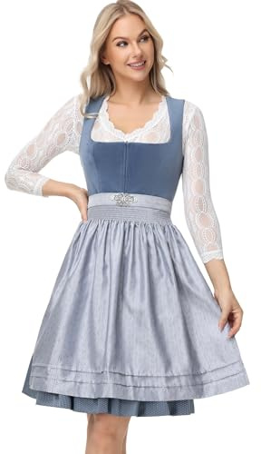 TrendiMax Damen Midi Dirndl - Elegantes Trachtenkleid Samt Dirndlkleid für Oktoberfest mit Dirndlschürze 34-46