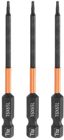 QUARKZMAN 3 Stück T6 Torx Bit Schraubendreher Bit Set 100mm lang 1/4 Magnetisch Sechskantschaft Ohne Loch Hex Sechskant Schraubendreher Bohrer S2 Stahl Bitsatz für Akkuschrauber Werkzeug