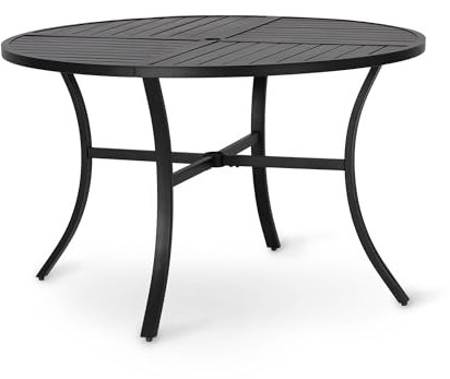 PHI VILLA Table a Manger de Jardin Exterieur, Table d'appoint Cuisine à Manger avec Trou de Parasol pour Terrasse 4 Personnes Ronde Fer Forge
