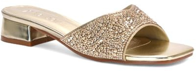 ESSEX GLAM Women's Slip On Diamante Sandals Ladies Jewel Open Toe Formal Party Block Low Heel Mule Shoes Size 3-8