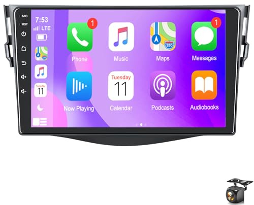 für To-yota RAV4 2006-2012 Autoradio 9 Zoll HD-Touchscreen Android 15 Kabelloses Carplay & Android Auto Bluetooth GPS-Navigation WiFi Mirror Link DSP+EQ FM SWC AHD-Rückfahrkamera(Color:4 CORE 1+32G)
