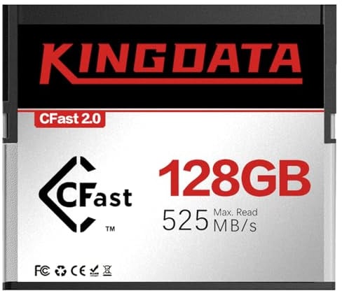 KINGDATA CFast 2.0 Carte mémoire 128Go Haute Vitesse pour Vidéo 4K et Enregistrement HD, Compatible avec Les Appareils Photo Professionnels