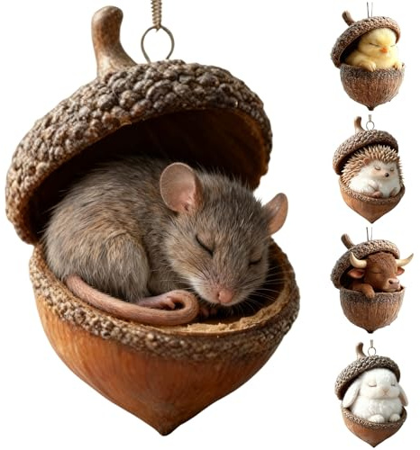 5 Stück Waldtiere Eichels Ornaments, 2D-flaches Acryl Waldtiere Figuren Weihnachtsdeko Baumschmuck, Niedlich WaldtiereAnhänger für Wohnzimmer, Schlafzimmer, Weihnachtsbaum