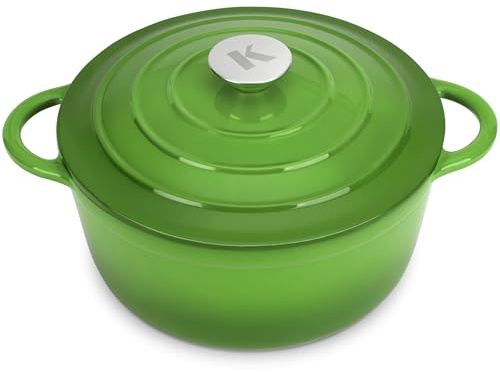 KLAMER Gusseisen Bräter 5 L 26 cm mit Deckel, Emaille Schmortopf Induktion | Backofenfest bis 250 °C für Schmoren, Braten, Frittieren und Brot backen, gleichmäßige Hitzeverteilung und Wärmespeicherung