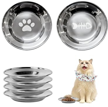 ETIALURE 6PCS Gamelles pour Chat, Assiettes en Acier Inoxydable pour Chatons, Bols d'eau de 16 cm de Large pour Petits Chats, Chiens, Lapins, Hamsters