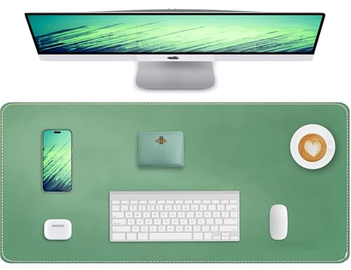 AFIING Schreibtischunterlage aus PU Leder, Große Mausmatte, Rutschfest & Wasserdicht, Tischunterlage für Büro, Homeoffice und Studium (80 x 40 cm, Olivgrün)