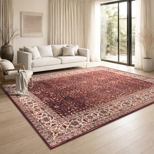 Paco Home Vintage Wohnzimmerteppich Kurzflor klassisches orientalisches Design waschbar & rutschfest pflegeleicht Schlafzimmer Esszimmer, Farbe:Rot-Elfenbein, Größe:120x160 cm