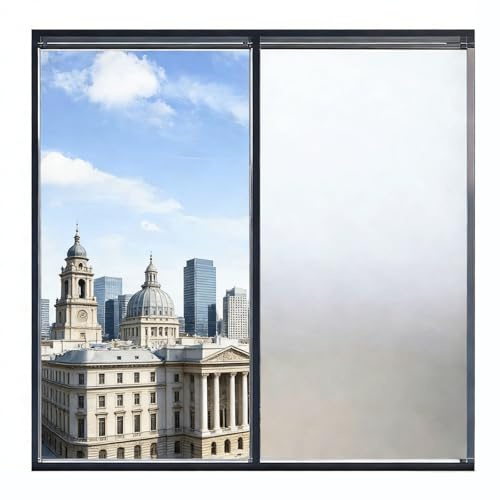 Fenster Milchglasfolie 75 x 300 cm Statisch Haftend Ohne Klebstoff Folie Sichtschutz Anti UV Fensterfolie Milchglasfolie für Bad-Fenster Zuhause Glastür Dachfenster, Grau