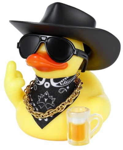quietscheente Cowboy gummiente als Auto Deko und Badeente | Glatte Gummi Auto Deko mit Quietschfunktion für Schreibtisch, Bad, Regal und Armaturenbrett