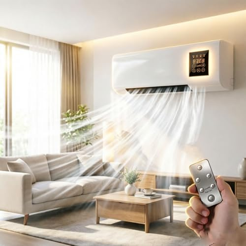 Klimaanlage Tragbar, Kühlung und Heizung, Ganzjähriges Komfort-Accessoire für Zuhause, Modernes Designelement für Luftzirkulation, Ohne Bohren, Platzsparend