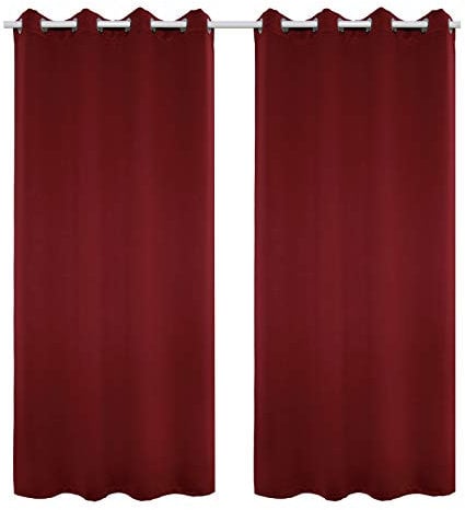 WOLTU 2er Set Gardinen Vorhang Blickdicht mit Ösen, Leichte & weiche Verdunklungsvorhänge Wärmeisolierend Thermovorhang Kälteschutz Ösenschal für Wohnzimmer Kinderzimmer, 135x245 cm Bordeaux