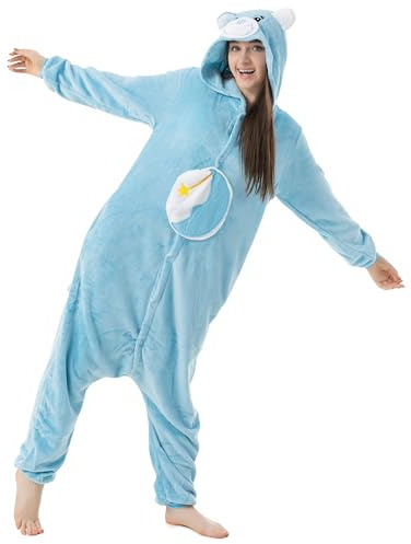 Katara Glücksbärchi Blau Schlummerbärchi L, Jumpsuit, Onesie, Karneval, Overall, Party, Karnevals-Kostüm, Verkleidung zum Fasching, Schlafanzug,Cosplay, Tierkostüm für Erwachsene