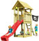 Blue Rabbit 2.0 Spielturm KIOSK mit Rutsche Kletterturm Glocke Sandkasten Lenkrad Piratenflagge Teleskop und Holzdach (Podesthöhe 1,20 m, Rutsche ROT)
