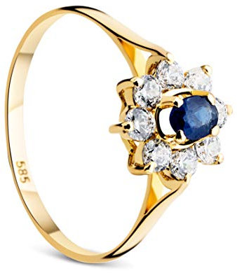 OROVI Damen Verlobungsring Gold Solitärring 14 Karat (585) Zirkonia und Sapphire GelbGold Ring
