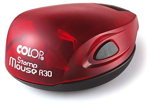 Stempel Colop Stamp Mouse R 30 custom (ø30 mm - 5 Zeilen) mit individueller Textplatte Farbe Ruby
