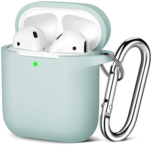 Maledan Kompatibel mit AirPods Hülle AirPods Case Apple Airpods 2 & 1, Voller Schutz Silikon Schutzhülle (Front LED Sichtbar) mit karabiner, Türkis