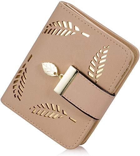 SRXWO Portefeuille pour Femme, Petit Porte Monnaie Cuir Pliable avec Titulaire de la Carte de crédit Cash ID, zippé avec des Cadeaux à glissière pour Fille (Beige)