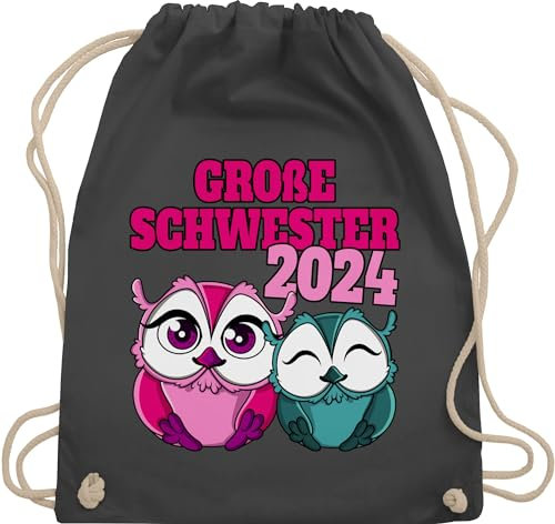 Shirtracer Turnbeutel Rucksack - Taschen - Große Schwester Eulen 2024 Geschwisterkind Geschenk Grosse Schwester werden - Unisize - Dunkelgrau - baumwollbeutel mit kordelzug geschwistergeschenk für