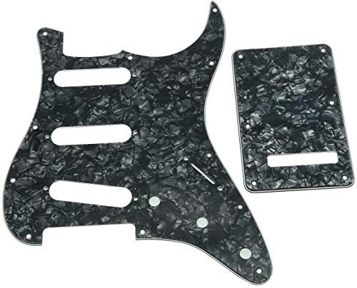Dopro 11 Hole Strat SSS Pickguard ST Back Plate Trem Cover for USA/Mexican FD Strat Black Pearl