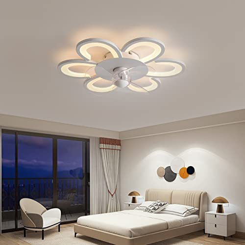 XIN'S Ventilatori da Soffitto con Lampada LED Fan Plafoniera 72W Ventilatore Invisibile Creativo 3 velocità con Telecomando Dimmerabile Decorazione D'interni Illuminazione,Bianca