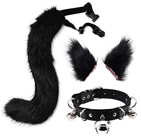 STAR FIRE Halloween Party Cosplay Fuchs Schwanz Ohren Persönlichkeit Glockenhals Kragen Kostüm Party Cosplay Set verstellbaren Fuchs Schwanz (50-011/Schwanzlänge 50cm)