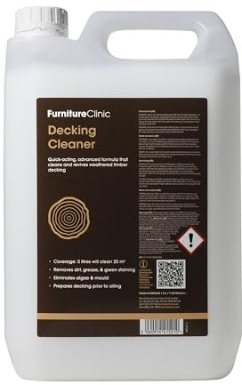 Furniture Clinic 5L Decking Cleaner for Wood - Weathered Deck Cleaner, Stain Remover & Restorer - Clean & Remove Dirt & Algae from Wooden Garden Patio Surfaces