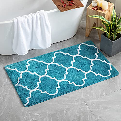 MIULEE Badematte Rutschfest Badteppich Waschbar Badvorleger Badzimmermatte Weich Mikrofaser Duschvorleger Fußmatte Dekorativ Teppich Marokko Badezimmerteppich Badezimmer Wohnzimmer 70x120cm Himmelblau