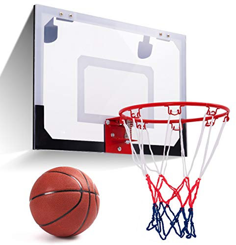 GOPLUS Mini Panier Basket Montage Mural, Panier de Basket Mural Interieur avec Panneau et Filet en Nylon pour Loisir Adulte Enfants, Convient à l’Intérieur ou l’Extérieur, 46 x 51 CM