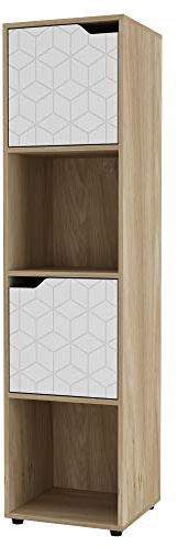 URBNLIVING Bibliothèque cube en bois de chêne avec porte géométrique géométrique et étagère de rangement (porte blanche, 4 cubes)