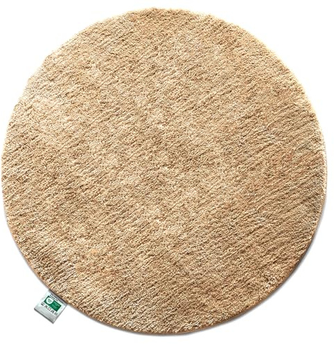 Floordirekt Badematte Sky - Badezimmerteppich - Weicher, dichter Hochflor - Rutschhemmend & Schnell trocknend - Geeignet für Fußbodenheizung - Eckig & Rund (Rund - Ø 95 cm, Beige)