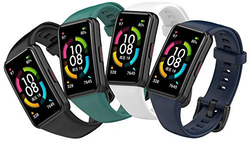 BDIG 4 Piezas Pulsera Correa para Honor Band 6, Colorido Suave Silicona Reloj Recambio Brazalete Impermeable Correas para Honor Band 6
