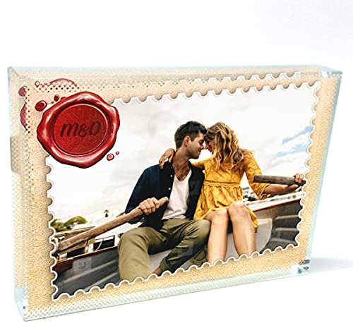 ShopQuality4U Yellow Tulip Frame Personalised Printed Large Crystal Block (13 x 9cm), Custom Photo Glass Block, Birthday Present
