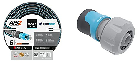 Cellfast Gartenschlauch Hobby, Formstabiler, Flexibel 6-lagiger Schlauch, 30 bar Berstdruck, 50m,3/4 zoll, schwarz, 3/4 50m & IDEAL Schnellverbinder, Blau, G3/4%22